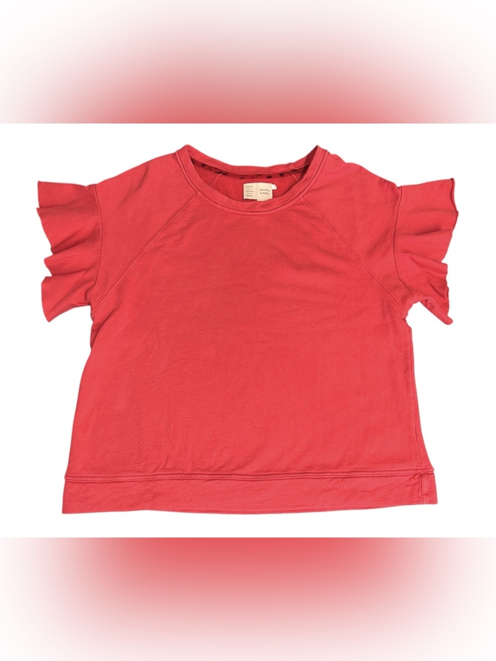 Anthropologie Saturday Sunday Ellie Sweatshirt Ruffle Short Sleeve Red SZ M